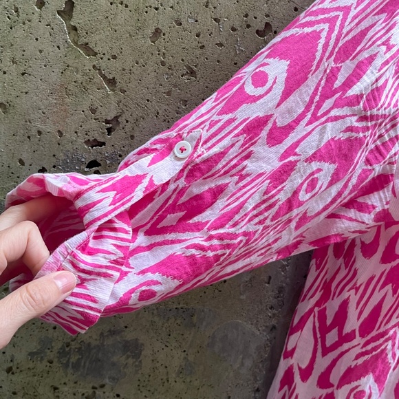 Hatley Ikat Bathing Suit Cover Up / Tunic Blouse, Pink / White, Small - Picture 3 of 10